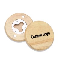 Vente en gros mini ouvre-bouteille rond en acier inoxydable aimants pour réfrigérateur cadeaux LOGO personnalisé ouvre-bouteille de bière en bois