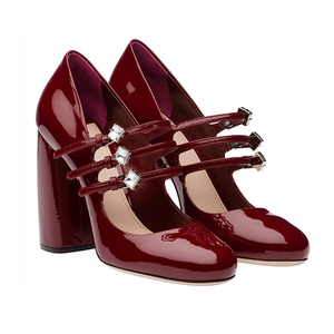 New Fashion Design Thick Heel Round Toe <strong>Dress</strong> <strong>Shoes</strong> High Heel Women Pumps Strap <strong>Shiny</strong> Leather Heels for Ladies Other Sandals - Product Image 4