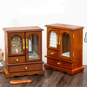 Boîte de rangement à bijoux en bois de luxe rétro avec tiroir et miroir, étui de présentation en gros pour bijoux - Product Image 2