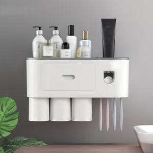 Badkamer Accessoires Wall Mount Automatische Tandpasta Dispenser Plastic Magnetische Tandenborstelhouder Met Cups