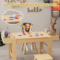 Ensemble de rangement pour table d'artisanat pour enfants rouleau de papier de bureau à dessin en bois pour l'apprentissage de la peinture et de la lecture comprenant 2 chaises