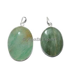 Pendentifs ovales en pierre naturelle verte, Aventurine, bijoux en pierres précieuses - Product Image 1