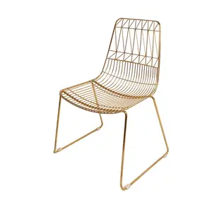 Hot Selling Auditorium Chair /Garden lounge side outdoor steel frame chair mesh dining gold wire metal chair