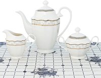 Service de table en porcelaine fine de 57 pièces - Ensemble de vaisselle avec incrustations dorées, écologique, pour 8 personnes