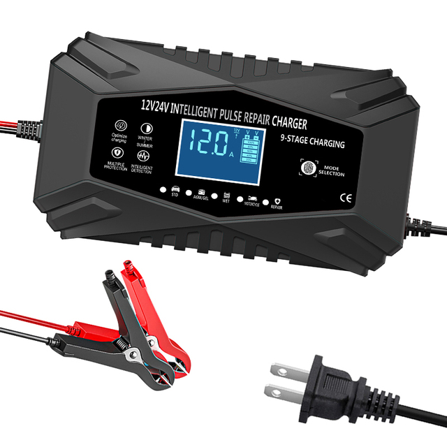 VOITATOP Professional 12V 12A/24V Portable Multifunction Car Battery Trickle Charger Electric Vehicles Multi-Bank Two-Year