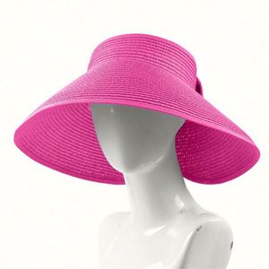 Foldable <b>Straw</b> <b>Visor</b> Hat Summer Hollow Top Solid Color Large Brim Outdoor Sports Image Style - Product Image 6