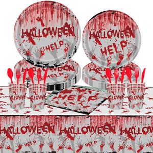 Ensemble de vaisselle d'Halloween à thème main sanglante, 40-60 pièces, assiettes en papier, gobelets, serviettes, fournitures de fête - Product Image 5