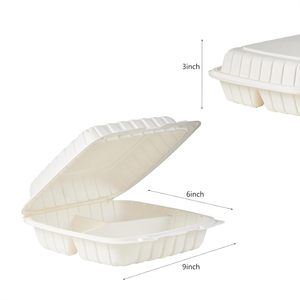 3 <b>Compartment</b> Hinged Clamshell Food Container <b>Lunch</b> <b>Box</b> Plastic to Go Take Away Biodegradable Disposable Restaurant Takeout - Product Image 2