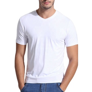Trato caliente de los hombres V cuello básica Tops de fibra de bambú de manga corta suave camiseta L-5XL - Product Image 1