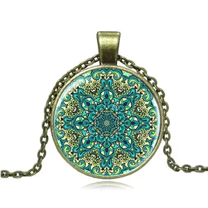 Kalung Liontin Yoga Henna Antik Perhiasan India Buatan Tangan Kalung Lotus Mandala Perhiasan Buddhisme