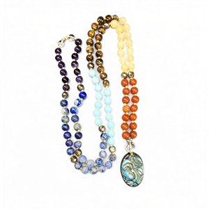 Collier unique 7 chakras avec 109 perles et pendentif Om en labradorite, bijoux en pierres précieuses/cristaux, cadeau pour la fête des mères - Product Image 2