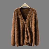 OEM ODM Luxuriöse Woll-Kaschmir-Seide-Mischung Einfarbige Gebürstete Umweltfreundliche Winter-Strickjacke Ultra Weich Hautfreundliches Futter Geringe Mindestbestellmenge 1 Stück