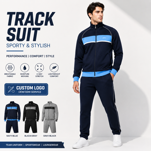 Custom <b>Men</b> Sweat Suits <b>Track</b> Suit Set Contrast Panel Sportswear Team Uniform Full Zip <b>Jacket</b> And Pants OEM ODM - Product Image 1