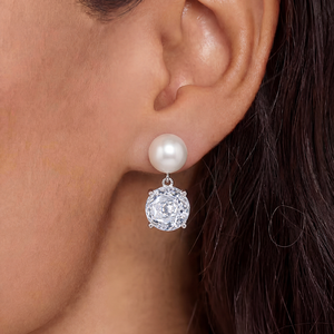 Copper <b>Silver</b> Plated White <b>Pearl</b> Four Prong Big CZ Drop <b>Earrings</b> for Women Round Zircon Dangle <b>Pearl</b> Stud Jewelry Bridal Gift - Product Image 6