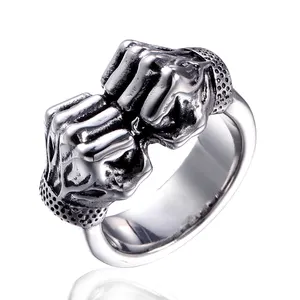 Stainless Steel Novelty Jewelry Boxing Fists Men Power Ring