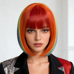 Nouvelle Perruque Complète en Fibre Haute Température, Style <span class=keywords><strong>Anime</strong></span> Euro-Américain Tendance Halloween, avec Frange Bob Arc-en-ciel, pour Cosplay et Transformation de <span class=keywords><strong>Coiffure</strong></span> - Product Image 2