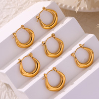 Boucles d'oreilles créoles classiques en acier inoxydable, forme U creuse, 2,0 x 1,9 cm, polies, avec fermoir à loquet, pour femmes, vente en gros