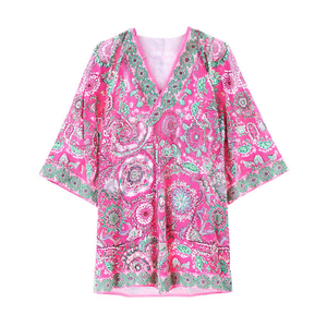 Camicia da spiaggia a maniche medie stile Mandala 88x54 cm con scollo a V per donna, copricostume, capospalla - Product Image 2