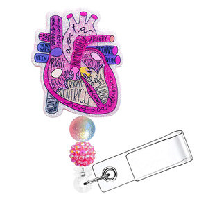 Glitter Acrylic Heart Cardiac Badge Reel Bling Glitter ID Clip Name Badge Holder <b>Cute</b> Retractable Badge Reels with Metal Clip - Product Image 3