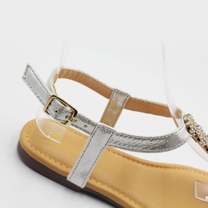 Damen T-Riemen Sandalen Mode Strass Flache Sandalen mit Knöchelriemen für Damen Sommer Kleid-Sandalen Lässige Damen-Flip-Flops - Product Image 3