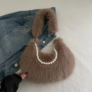 Winter Luxury Plush <b>Handbag</b> for Women New Fashion Zipper Closure <b>Chain</b> Underarm Crossbody Bag - Product Image 6