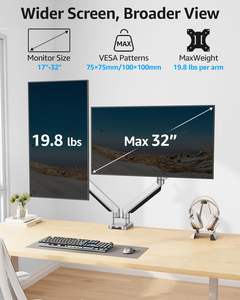 Support de bureau pour deux moniteurs en aluminium moulé sous pression argenté pour écrans d'ordinateur de 14 à 32 pouces - Product Image 2
