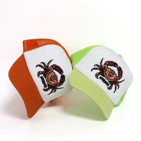 Casquettes Trucker 5 Panneaux en Maille Brodé Motif Crabe Personnalisé, en Mousse, Couleurs Vives, pour l'Été, Décontractées, Plage, Vacances, Quotidien, pour Hommes et Femmes