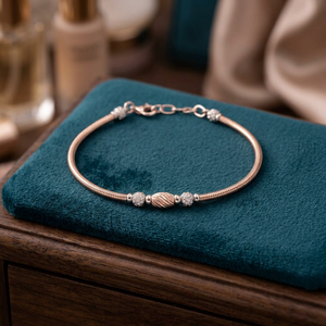 Pulsera de Diseño de Plata de Ley 925 con Cadena de Serpiente Texturizada en Oro Rosa y Cuentas Ovaladas Centrales, Joyería Clásica para Mujer, Regalo - Product Image 2