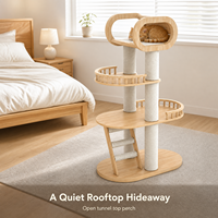 Arbre à chat personnalisable du sol au plafond, condo pour chat en contreplaqué à texture bois massif avec poteau à gratter en sisal pour grimper et se reposer