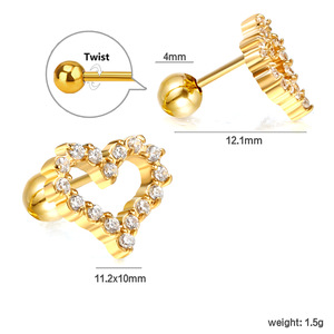 Pendientes de Diamantes en Forma de Corazón, Chapados en Oro, Acero Inoxidable, Engaste de Canal, Joyería para Mujer de Uso Diario - Product Image 2