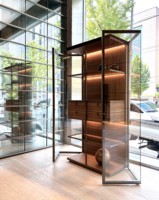 Meuble d'appoint de cuisine modulaire moderne avec portes en acier inoxydable et en verre, finition ultra brillante, 4 tiroirs, pour appartement et villa, avec charnières