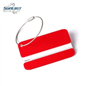 Metal Printed Promotional Aluminum Red Luggage Tag Suitcases Travel Label With Wire Rope