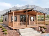 Conteneur pliable extensible à double aile de 20 pieds sur mesure, maisonnette moderne du milieu du siècle avec balustrade entièrement enveloppante et porche à toit en pignon
