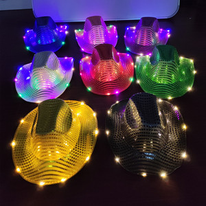 Sombrero de Vaquero con Luces LED, Brilla en la Oscuridad, Accesorios de Disfraces para Fiestas, Vacaciones de Vaquera - Product Image 1