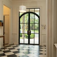 Puerta francesa de acero de doble acristalamiento con parte superior redonda negra para casa-Ventas directas de fábrica