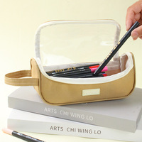 Trousse à crayons créative transparente en cuir avec fermeture éclair, grande capacité, simple et portable, pour l'école et le bureau, idéale pour l'école primaire