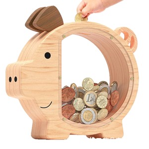 Hucha de madera para niños, caja de dinero transparente de acrílico, decoración de escritorio, regalo - Product Image 1