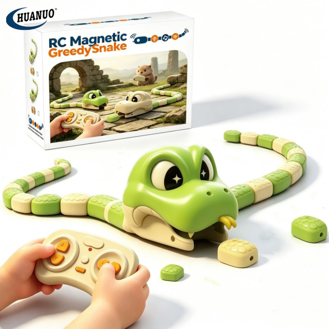 Magnetic RC Greedy Snake Game Toy for Kids Interactive Snake Eats Blocks & Grows Longer Eating Iteself Remote Control Snake Car