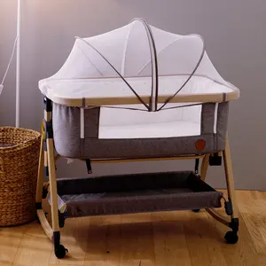 Playkids ASTM认证欧式新格瑞木质外观铝合金托儿所婴儿床上用品婴儿床