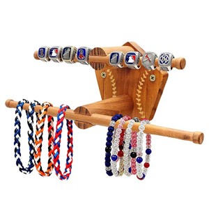 Estante de madera para almacenamiento de joyas, montado en la pared, forma poligonal, 2 niveles, sin perforaciones, acabado lacado, para pulseras y collares - Product Image 2