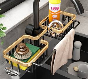 Estante de Almacenamiento para Cocina, Soporte para Jabón de <span class=keywords><strong>Baño</strong></span>, Estante para Grifo, Aluminio <span class=keywords><strong>sin</strong></span> Perforaciones, Cesta Colgante para Esponjas y Paños - Product Image 4