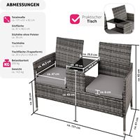 Banc d'extérieur avec table intégrée Banc de jardin pour 2 personnes pour la véranda Balcon Meubles de jardin en rotin