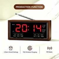 Vintage wekkerradio met snelle draadloze oplading, dubbele wekkers, snooze-functie, dimmer, retro klok voor de slaapkamer