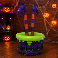 Chaudron de sorcière classique avec pot noir et potion verte auto-gonflante pour une décoration de jardin emblématique pour Halloween