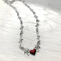 Collier ras du cou esthétique Goth Cœur du Diable en fil barbelé, Bijoux Punk Hip Hop Y2K, Chaîne à maillons en alliage de zinc avec petites épines style vampire, Cadeau