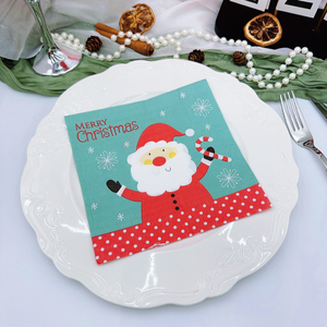 Großhandel 330mm*330mm 2-lagige 4-fach Gefaltete Weihnachtsmann-Bedruckte Papier-Einweg-Cocktailservietten Weihnachtsbestände - Product Image 2