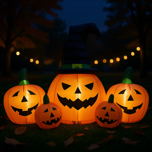 Citrouille gonflable LED pour Halloween, 4 pieds, décorations de jardin extérieures pour les fêtes, avec design de chapeau de sorcière - Product Image 2