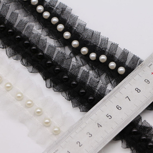 Fabriqué en Chine fantaisie 3cm taille à volants blanc noir tulle dentelle garniture avec perle pour vêtements sac chaussures - Product Image 2