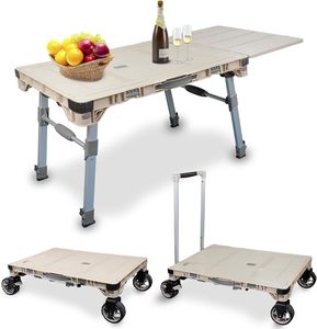 Table de travail pliante multi-usages en aluminium robuste avec roulettes pivotantes pour pique-nique en plein air, camping, plage, voyage - Product Image 1