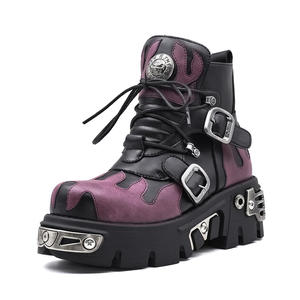 Ragazza occupata WZHW24 viola pelle PU Chunky plateau stivali alla caviglia Punk stile <span class=keywords><strong>scarpe</strong></span> da donna allacciate <span class=keywords><strong>con</strong></span> fibbie in metallo <span class=keywords><strong>con</strong></span> cerniera laterale - Product Image 6